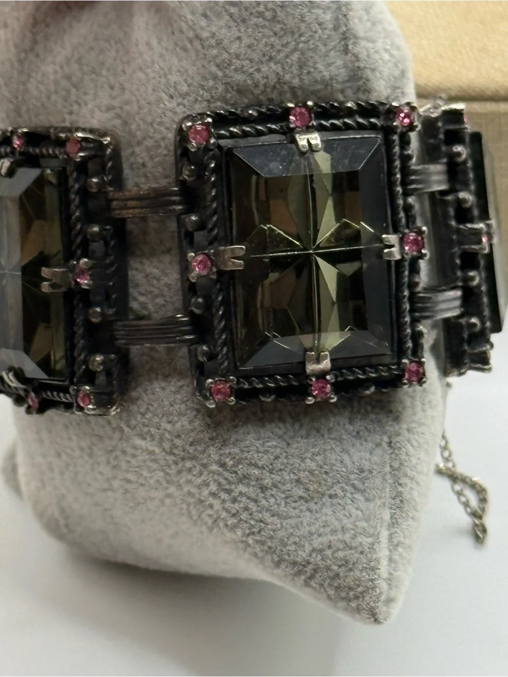 VINTAGE CHUNKY BRACELET Big Square Smokey Topaz Rhinestone RUNWAY Bracelet